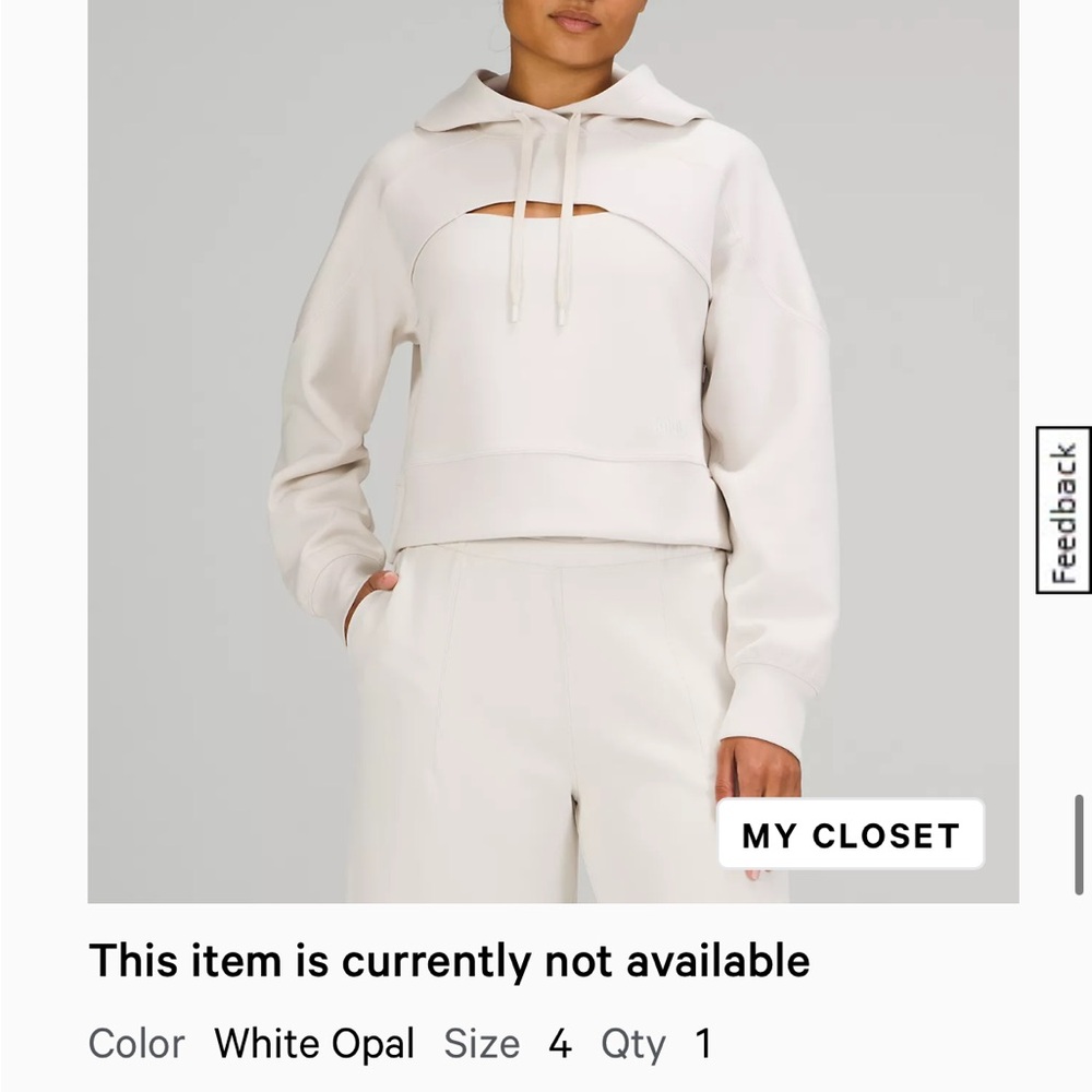 Lululemon get centered crop hoodie white opal size 4